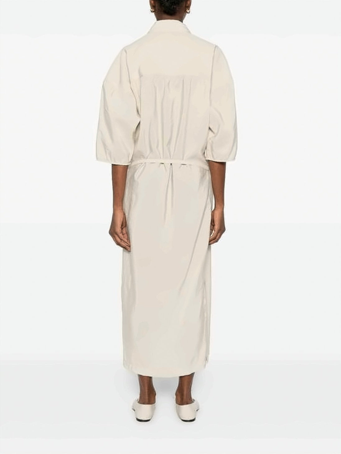 Asymmetrical Silk Blend Midi Dress With Puffed Sleeves