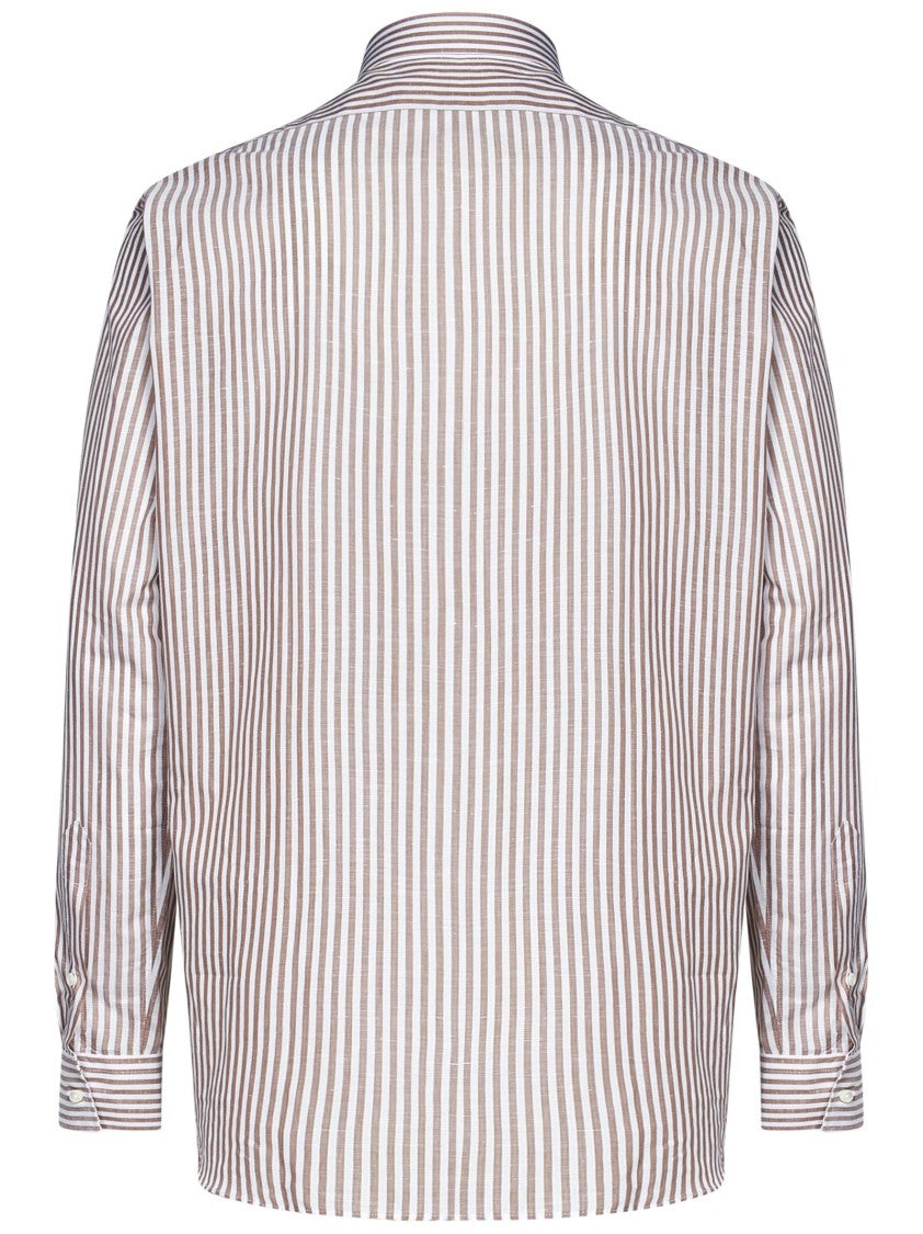 Striped Beige Shirt With Tailored Fit