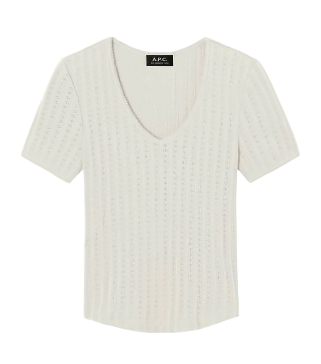 Short-Sleeve Top with Scalloped V-Neck