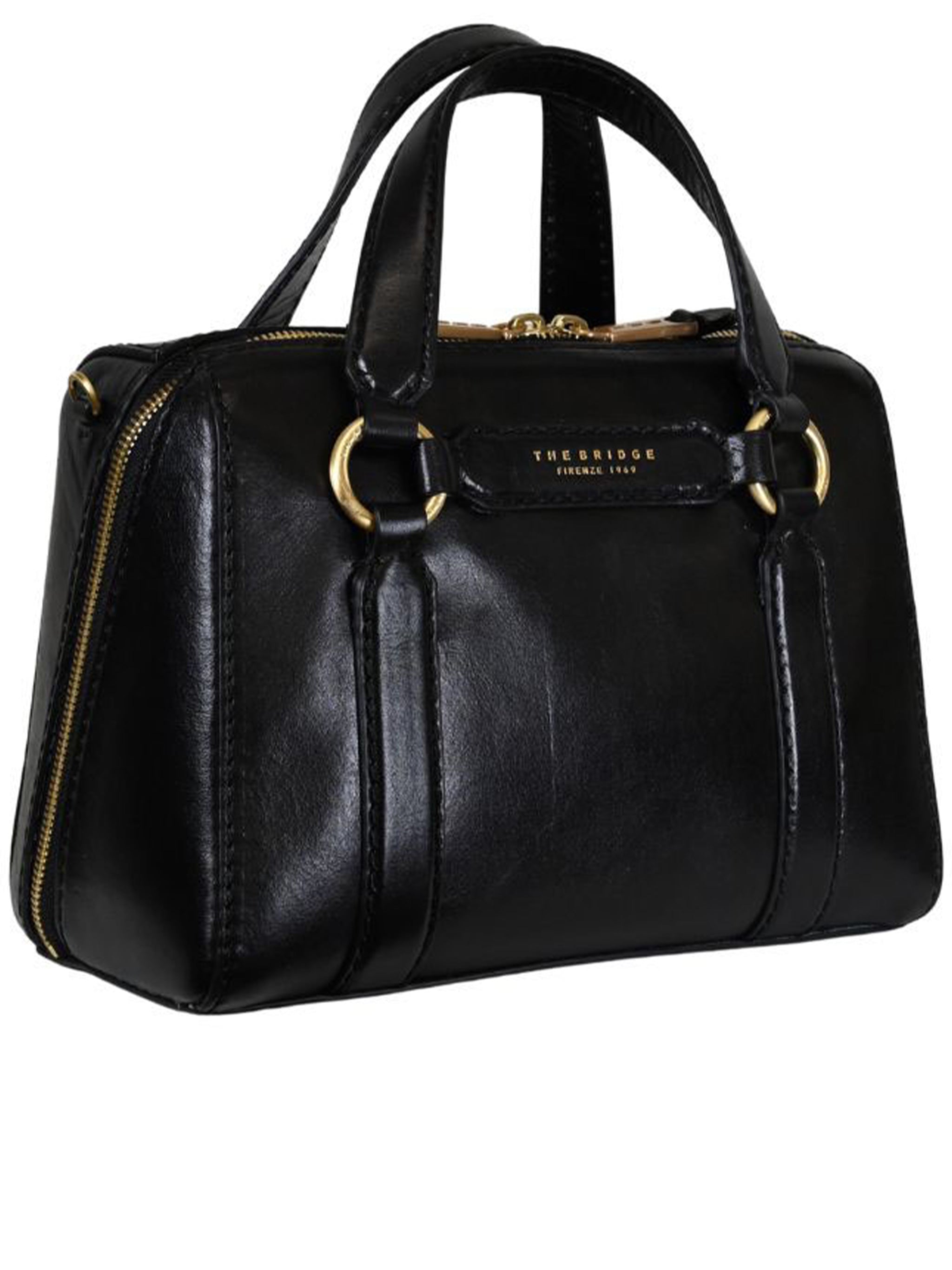 Black Handbag W/Shoulder Structured Leather Handbag