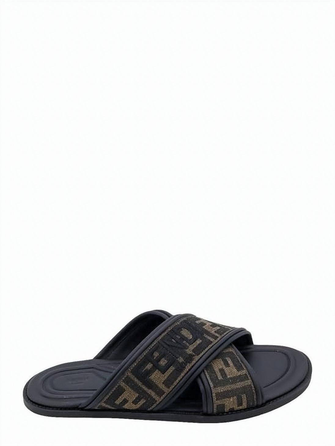 Crisscross Fabric Slide Sandals with Monogram Design