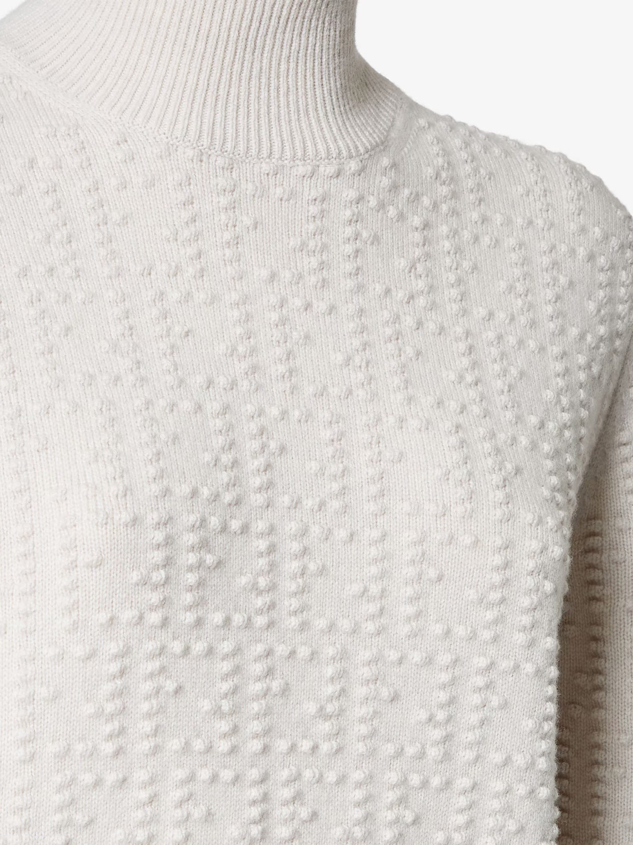 White Textured Knit Mock Neck Sweater
