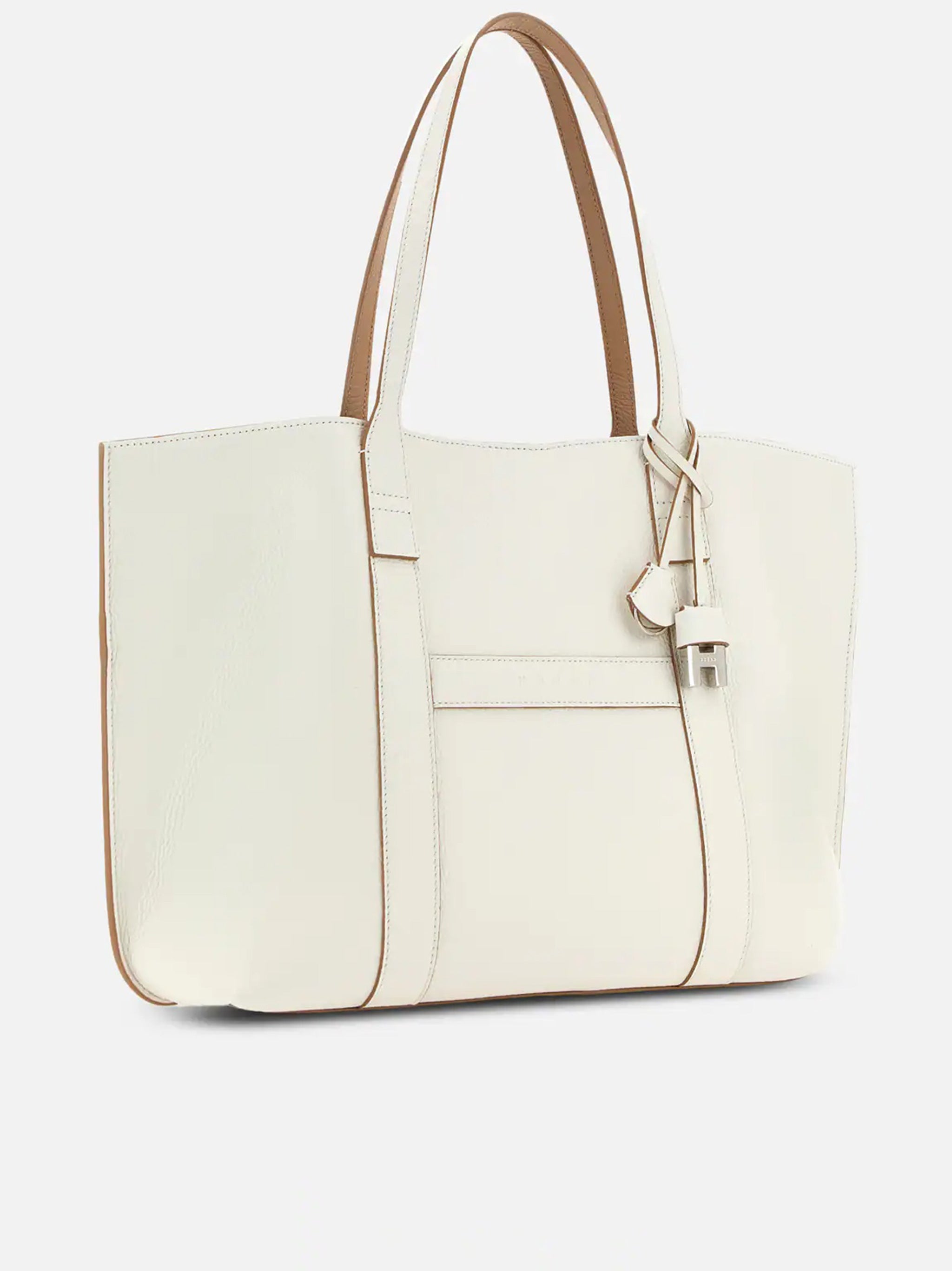 White Spacious Structured Metallic Lock Tote