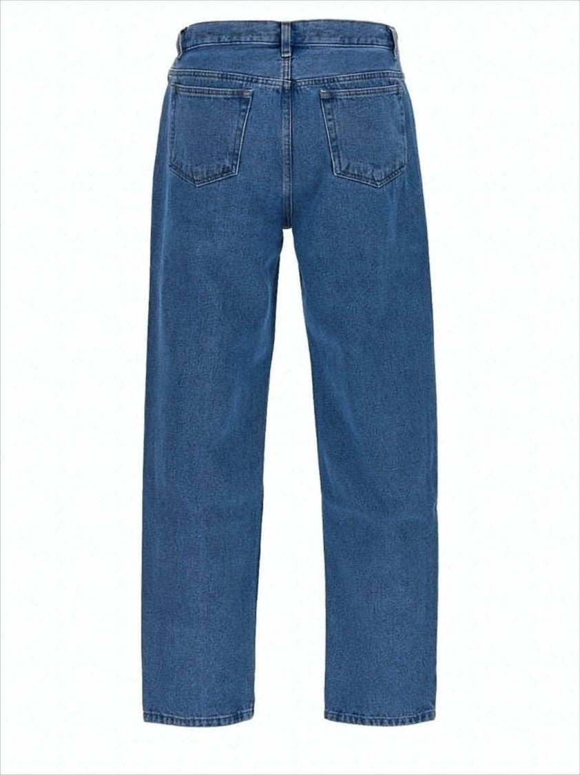 Straight-Leg Mid-Rise Denim Pants with Five-Pocket Design