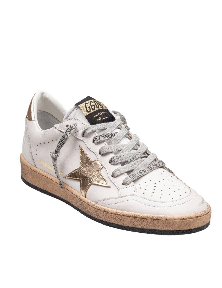 Ballstar Sneakers In White And Gold Leather