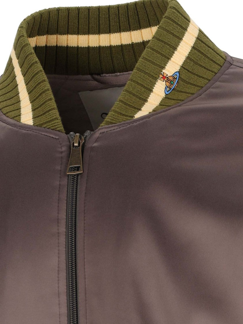 Bomber-Style Grey Jacket With Ribbed Details