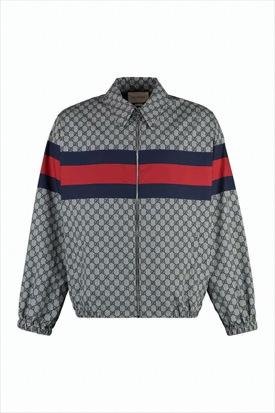 Cropped Bomber Jacket with Interlocking Pattern
