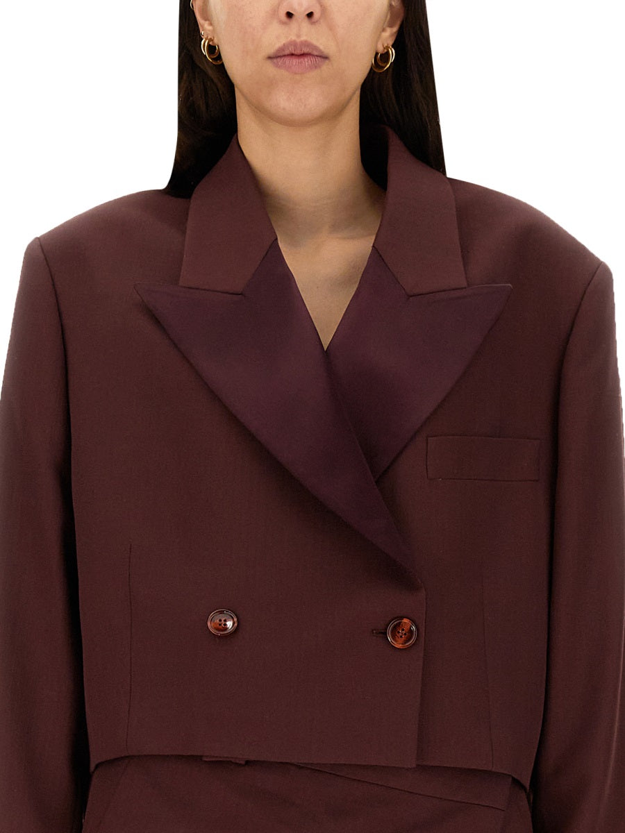 Cropped Brown Wool Blend Jacket With Peaked Lapels