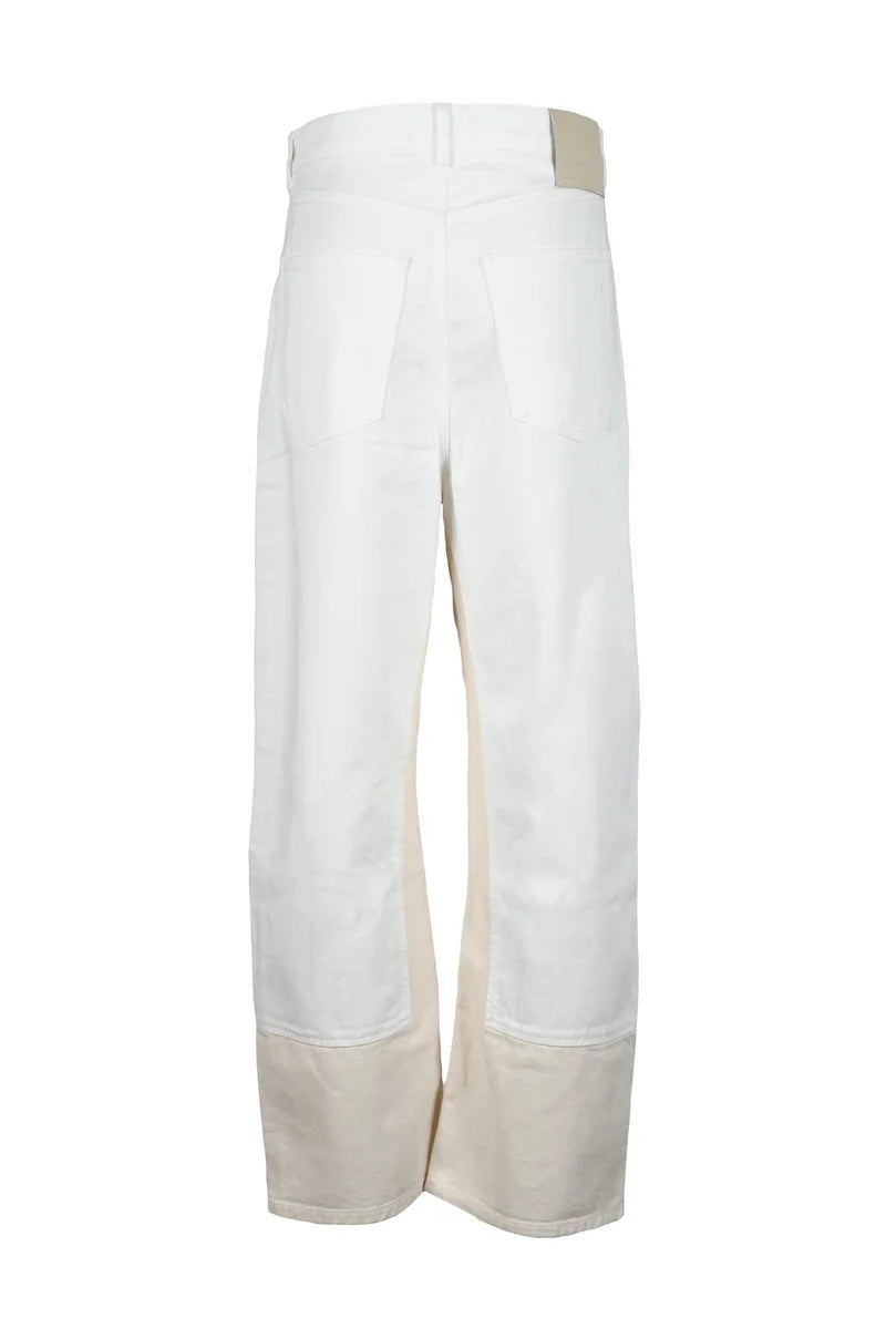 Cropped White Jeans with Subtle Color-Block Detail