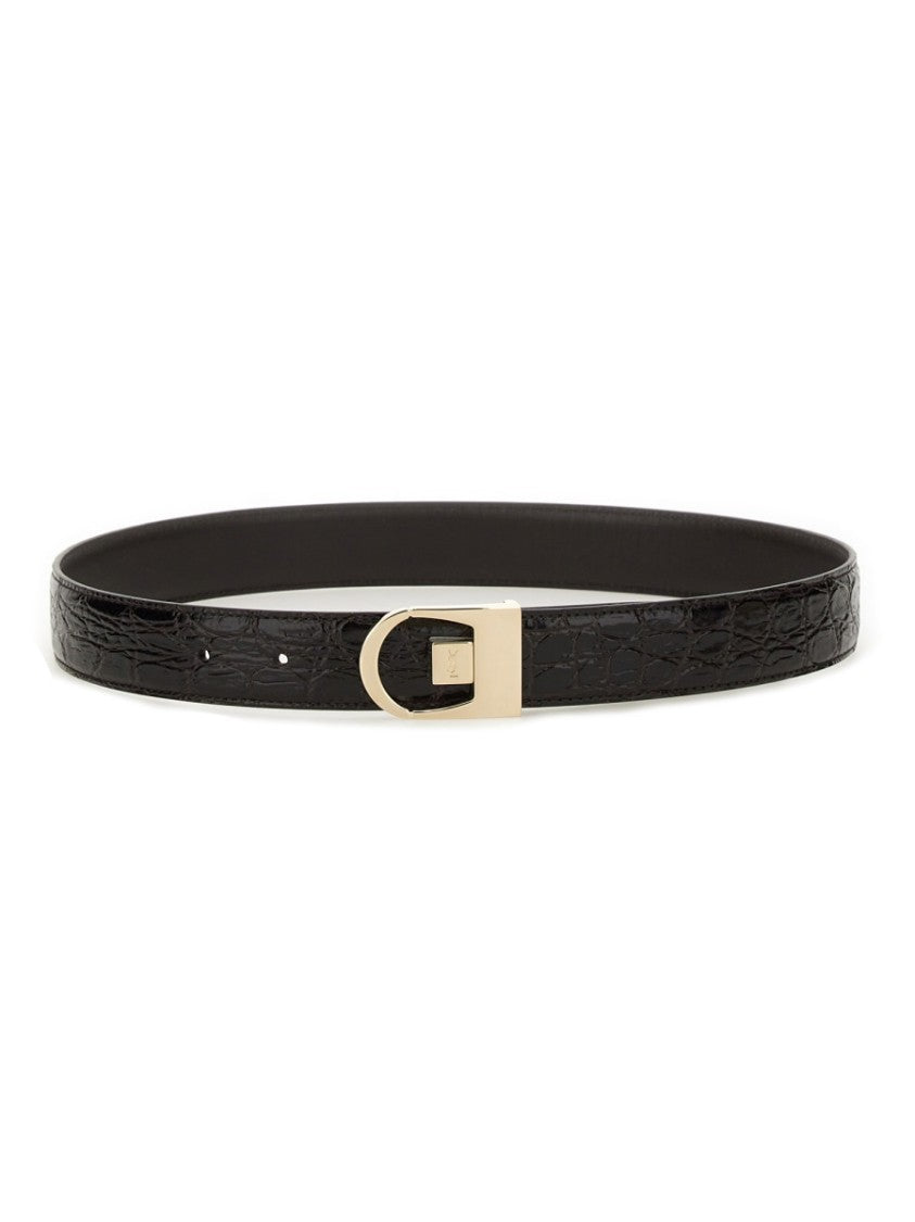 Reversible Crocodile-Patterned Calf Leather Belt