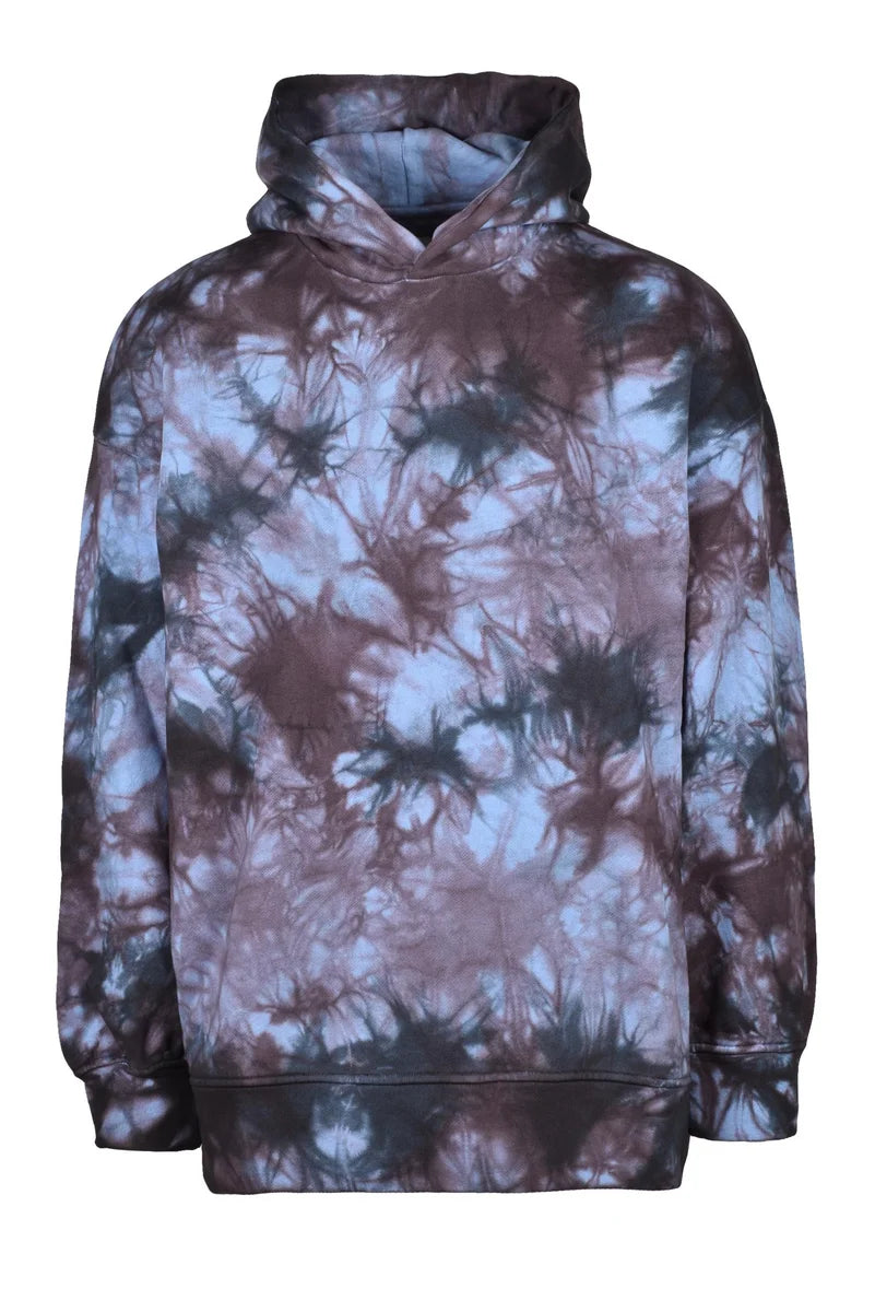Hooded Tie-Dye Sweatshirt with Red Accents