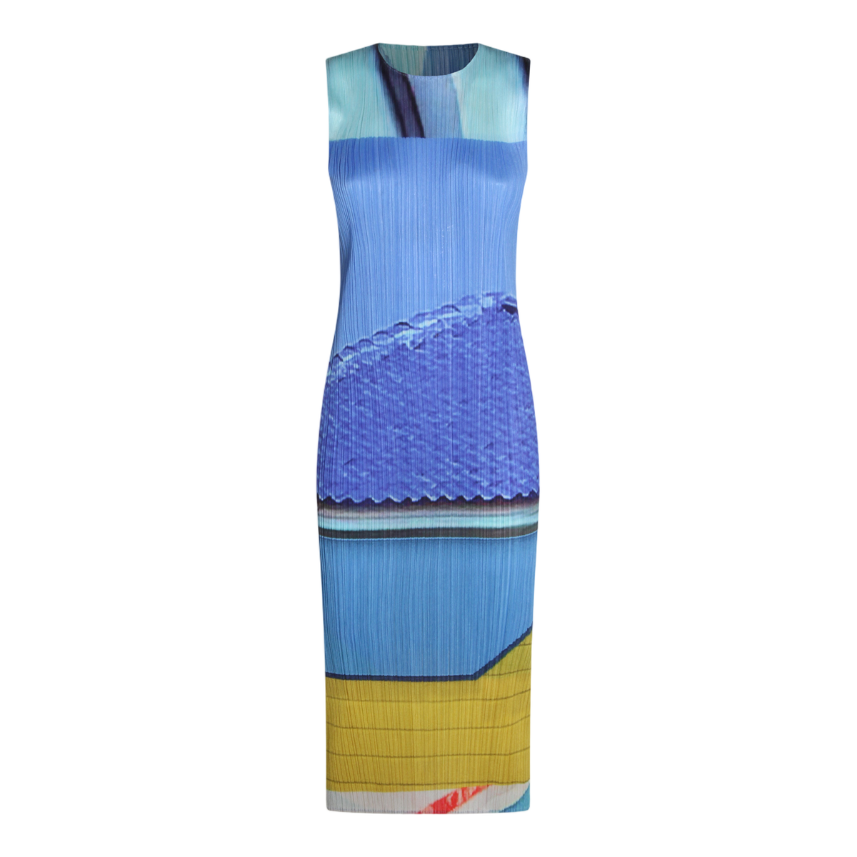 Midi Sleeveless Dress with Pleated Texture