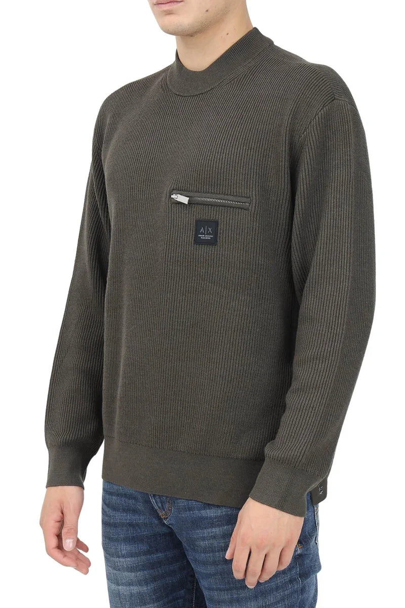 Green Cotton Acrylic Virgin Wool Men's Sweater