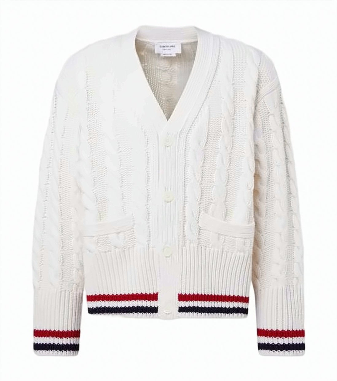 Cable-Knit Cardigan with V-Neckline and Button-Down Front