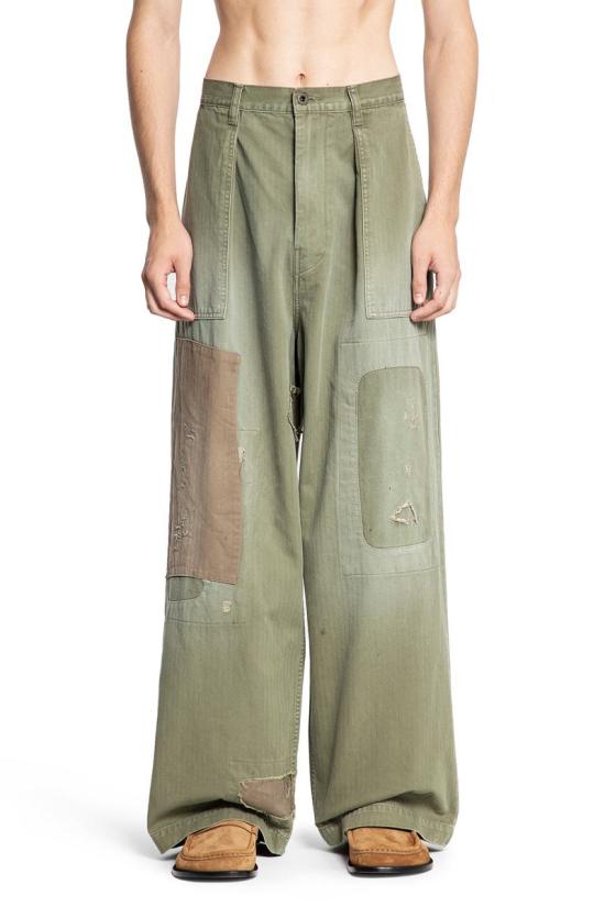 Loose-Fitting Patchwork Straight Pants with Vintage Aesthetic