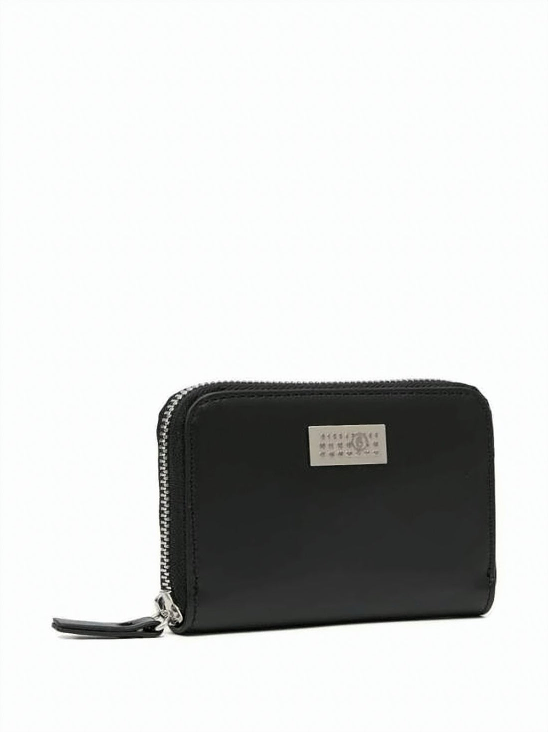 Calf Leather Wallet with Zip-Around Closure and Silver Plaque
