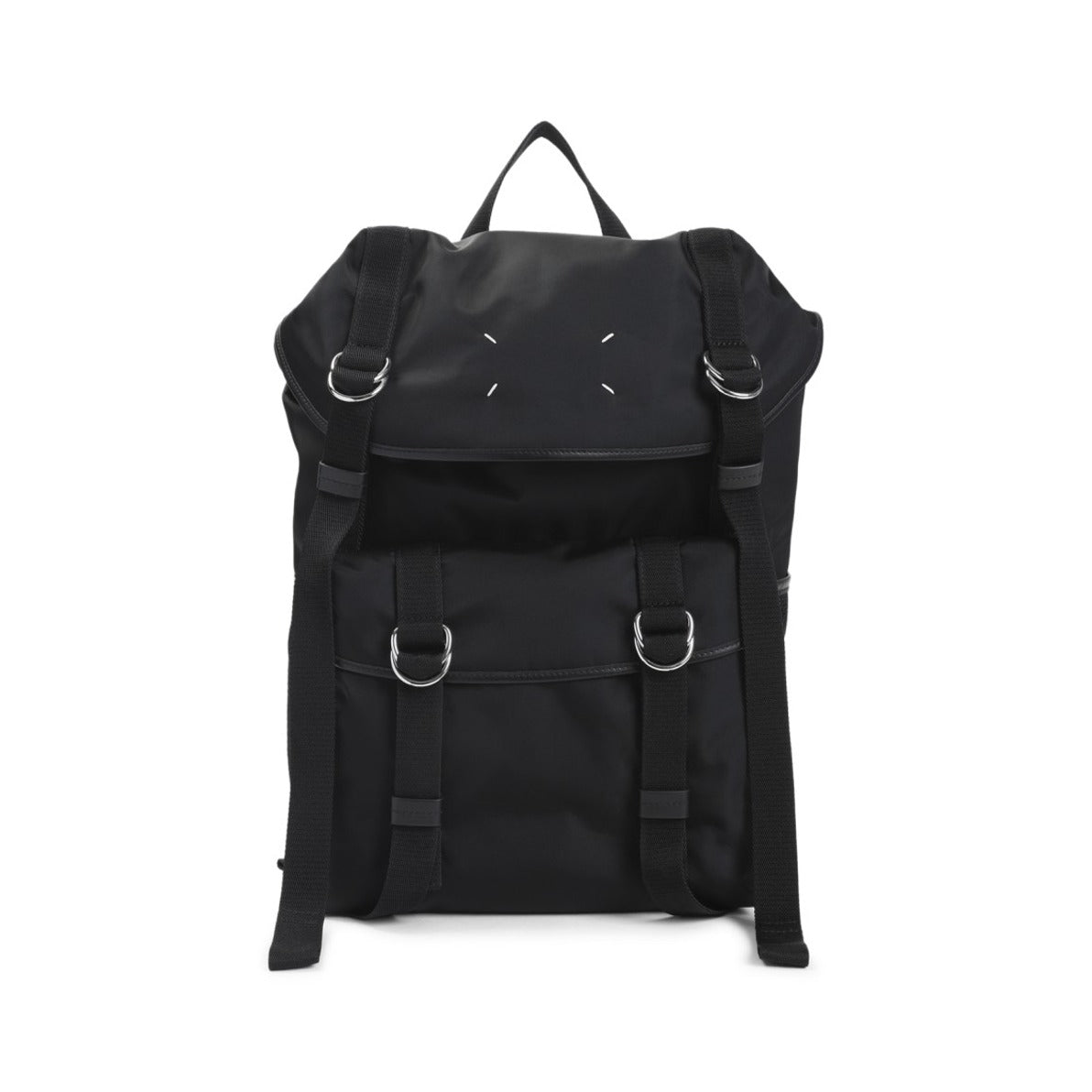 Structured Black Bucket Bag With Adjustable Straps And Silver Accents