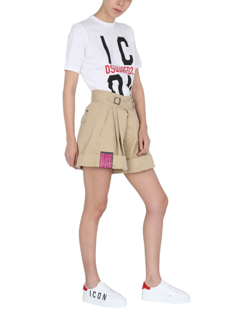 High-Waisted Cargo Shorts With Double Buckle