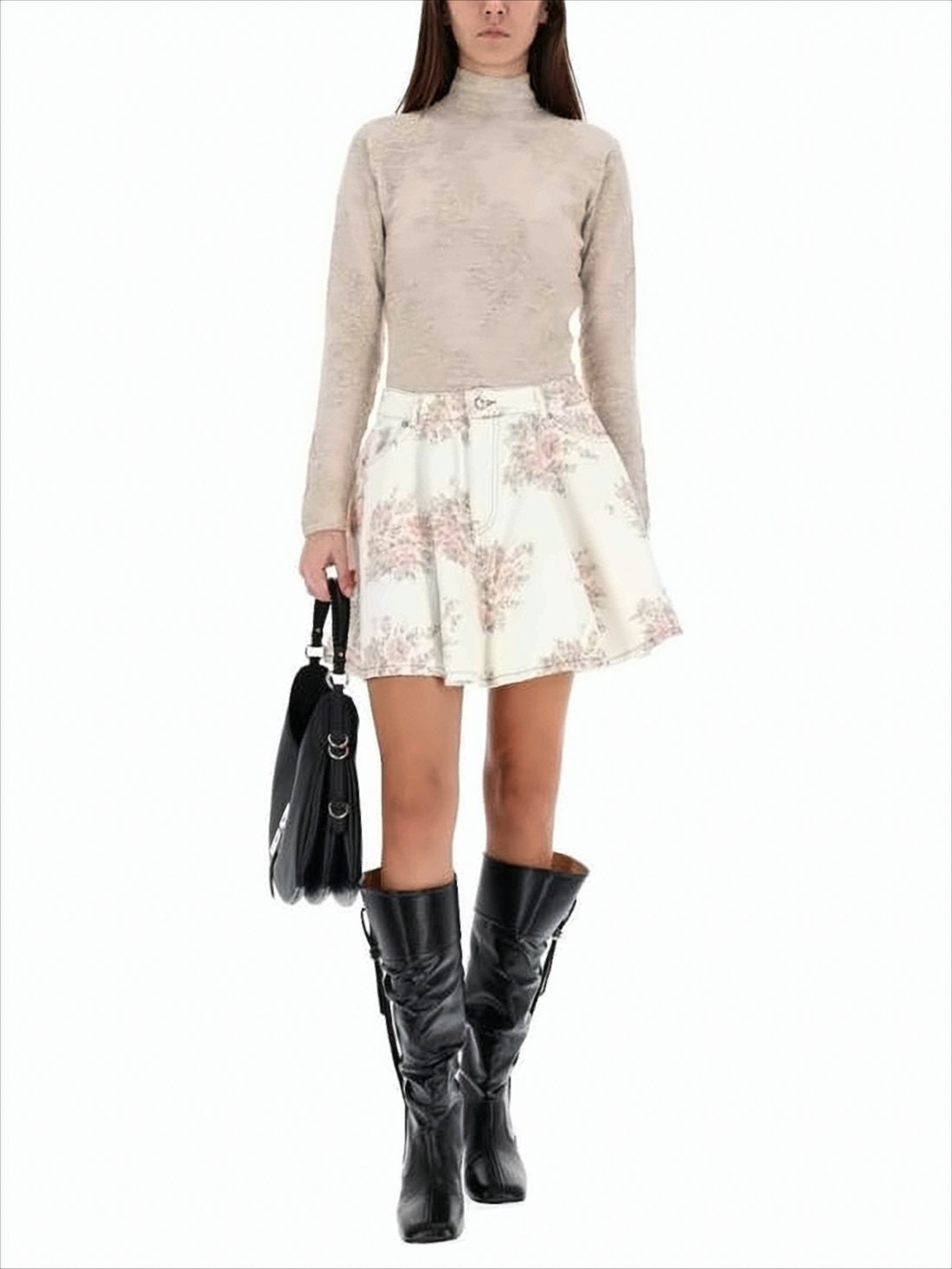 Fitted Textured Turtleneck Sweater with Keyhole Detail