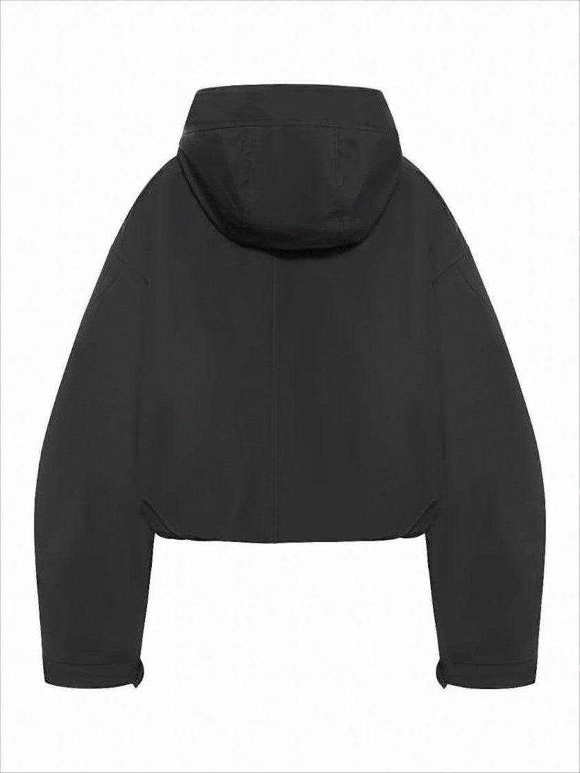 Cropped Hooded Sweatshirt with Oversized Sleeves and Drawstring