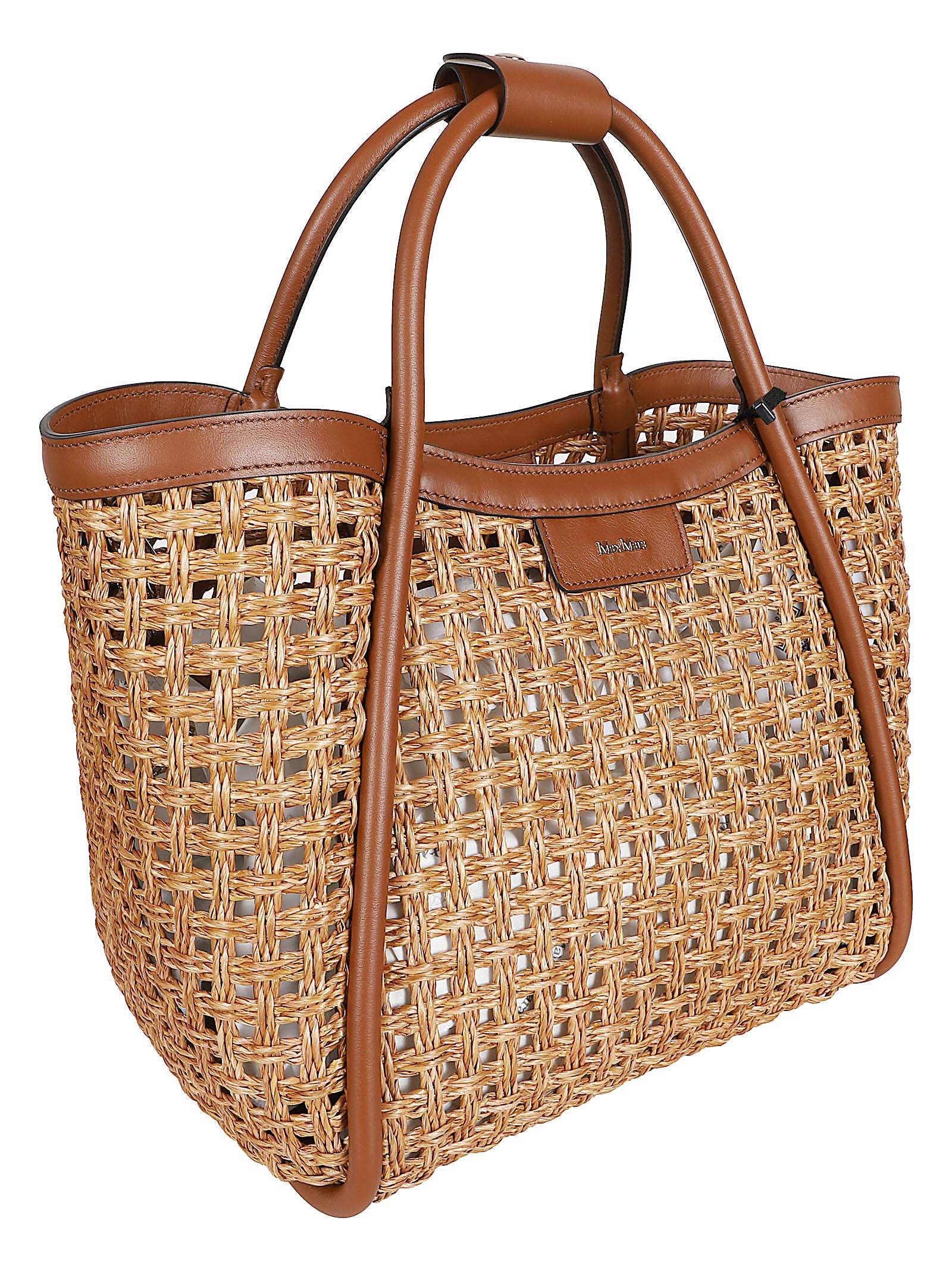 Woven Straw-Effect Bag with Leather Details and Gold Accents