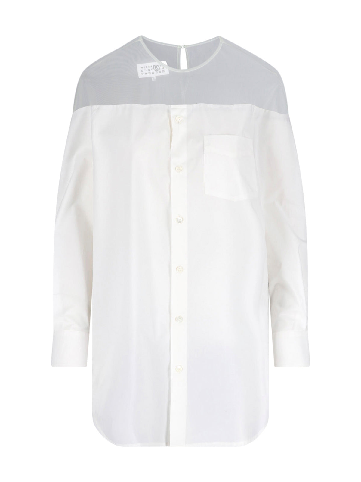 White Minimalist Sheer Yoke Button-Down Top