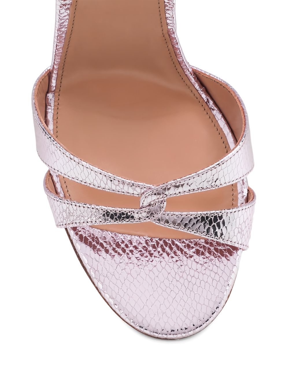 Metallic Snakeskin High-Heeled Sandals With Crisscrossing Straps
