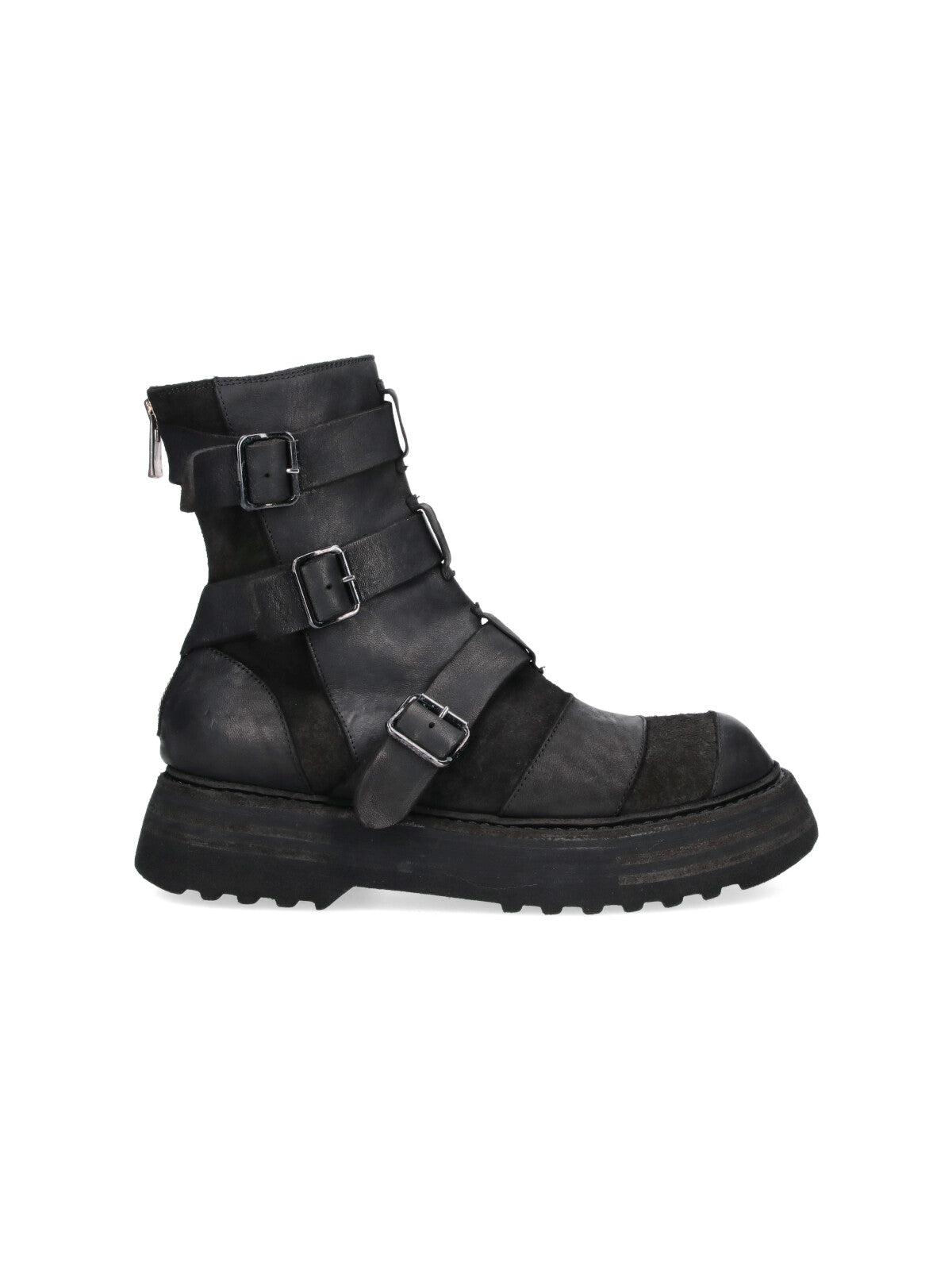 Black Rugged Buckle Strap Boots
