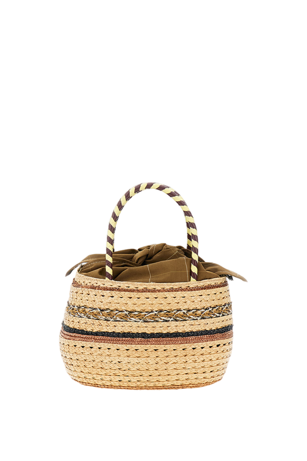 Woven Straw Bag with Horizontal Stripes