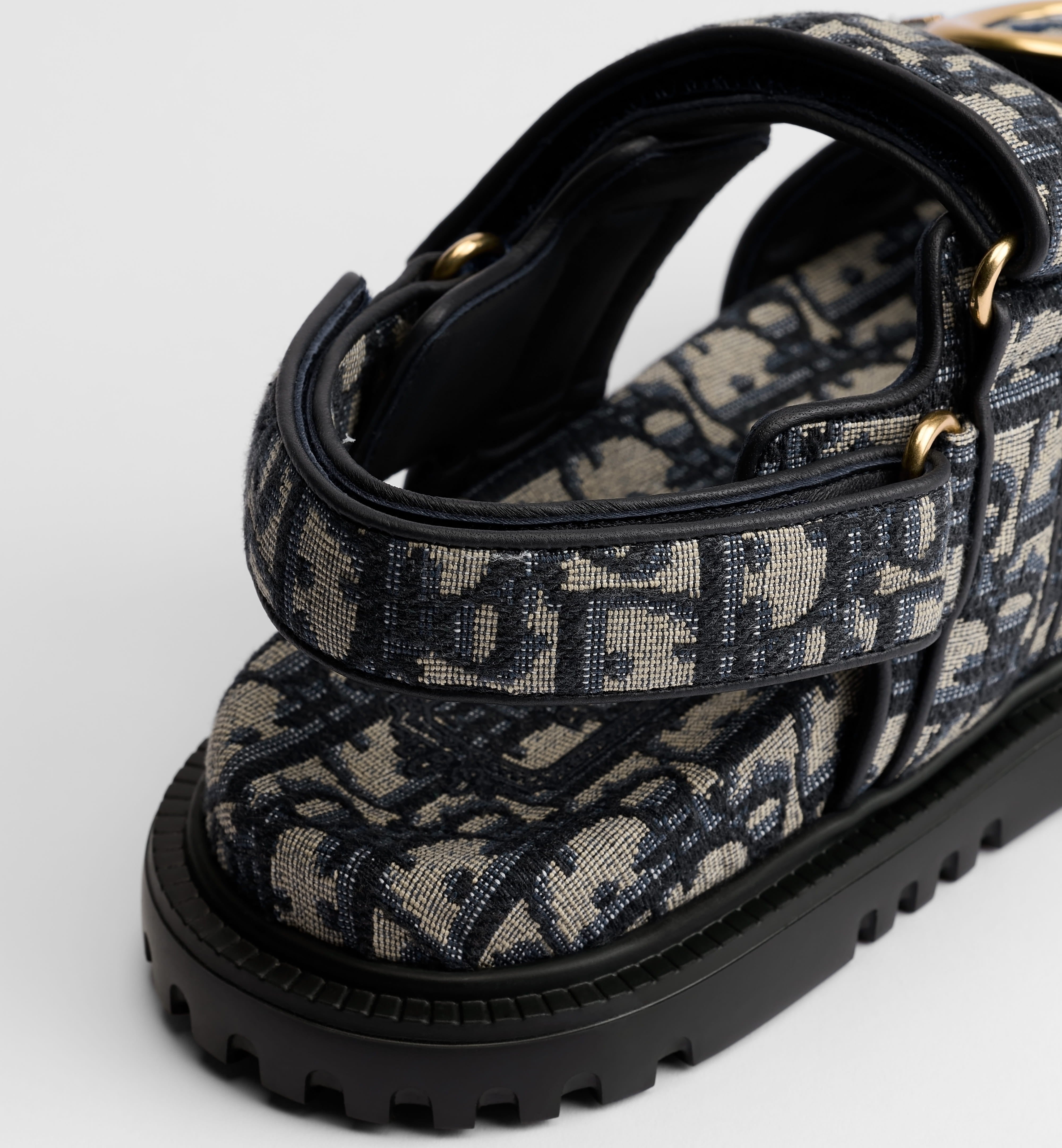 Patterned Fabric Sandal With Adjustable Straps And Gold Hardware
