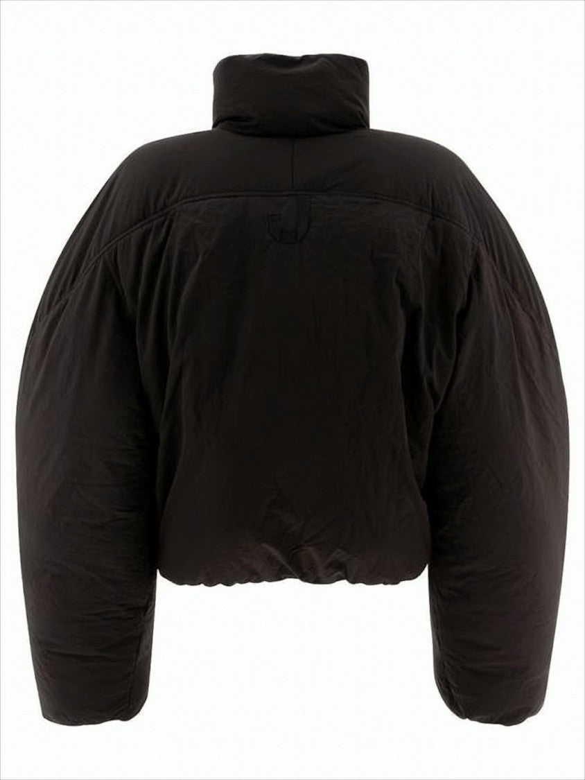 Cropped Black Puffer Jacket with Oversized Sleeves