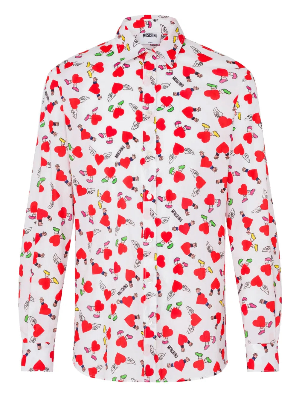 Long-Sleeve Button-Up Shirt With Playful Heart And Cherry Print