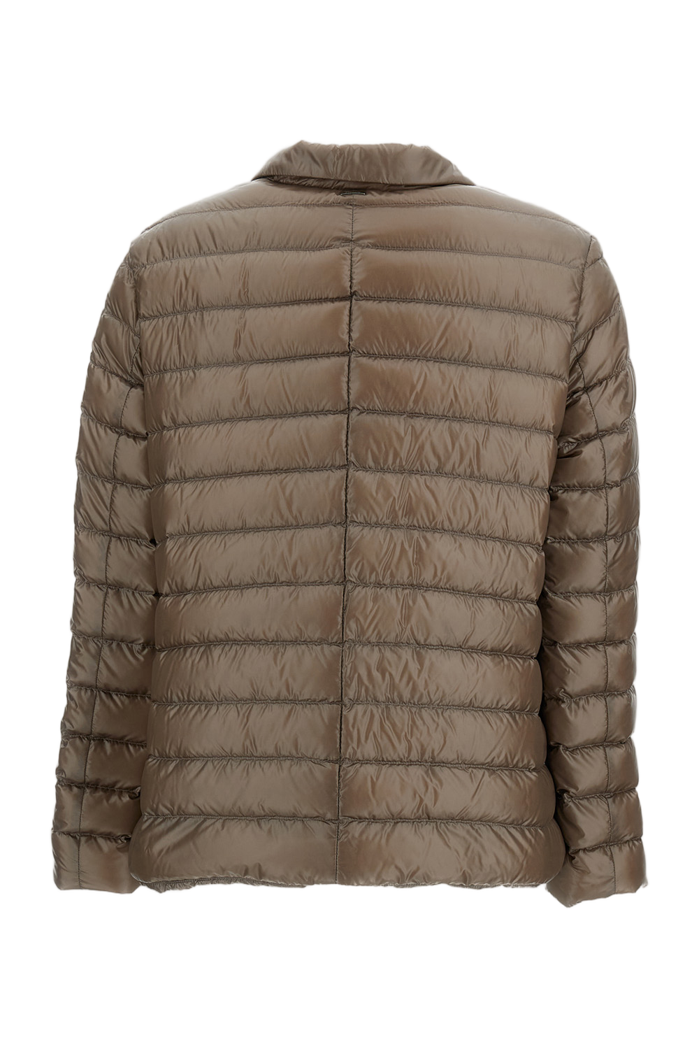 Cropped Brown Quilted Down Jacket with Button Fastening