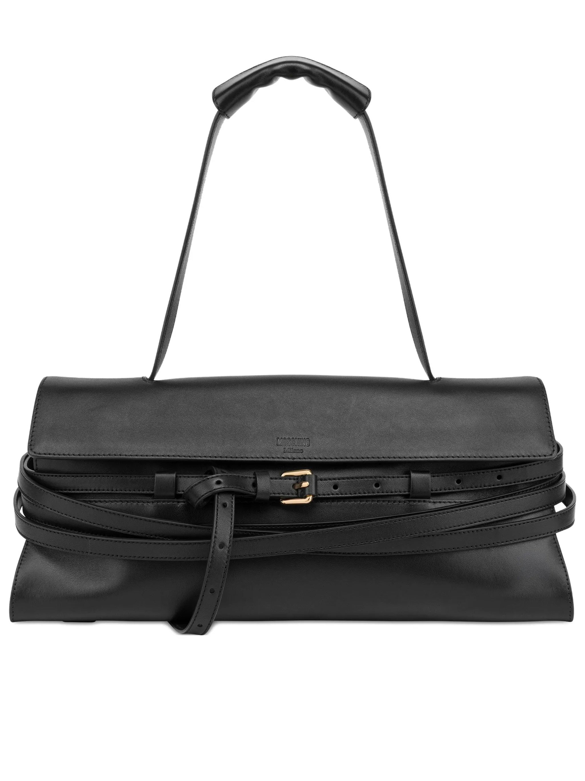Black Structured Nappa Leather Handbag With Belt