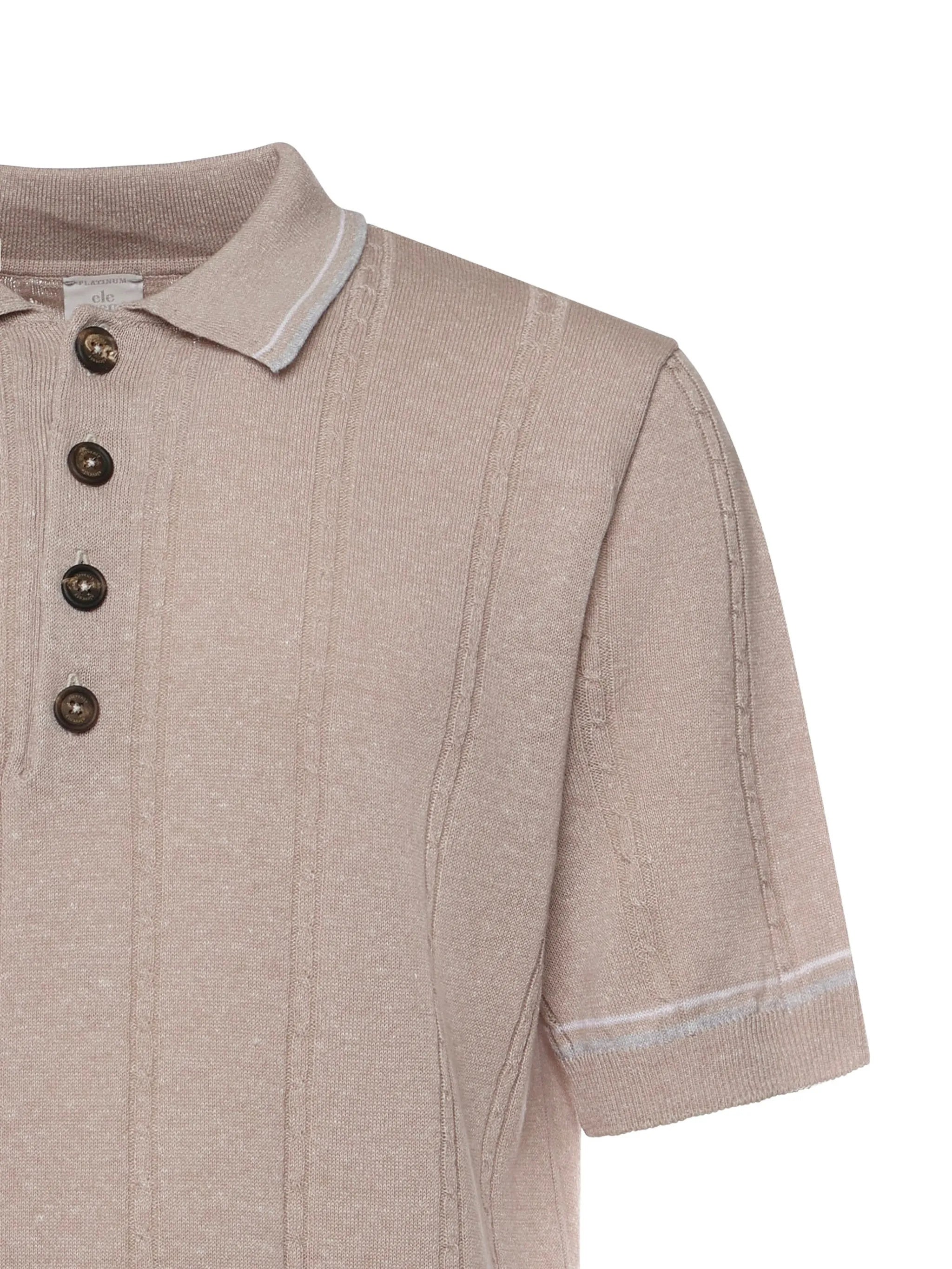 Textured Vertical Stripe Five-Button Polo Shirt