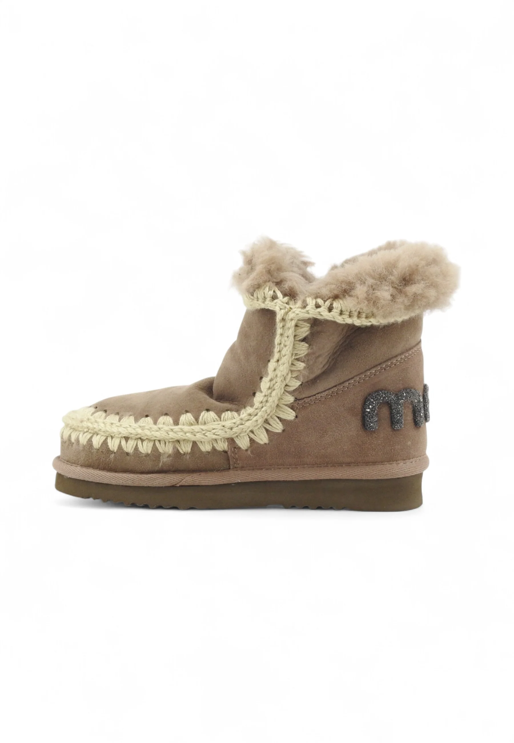 Glitter Logo Sheepskin Ankle Boots