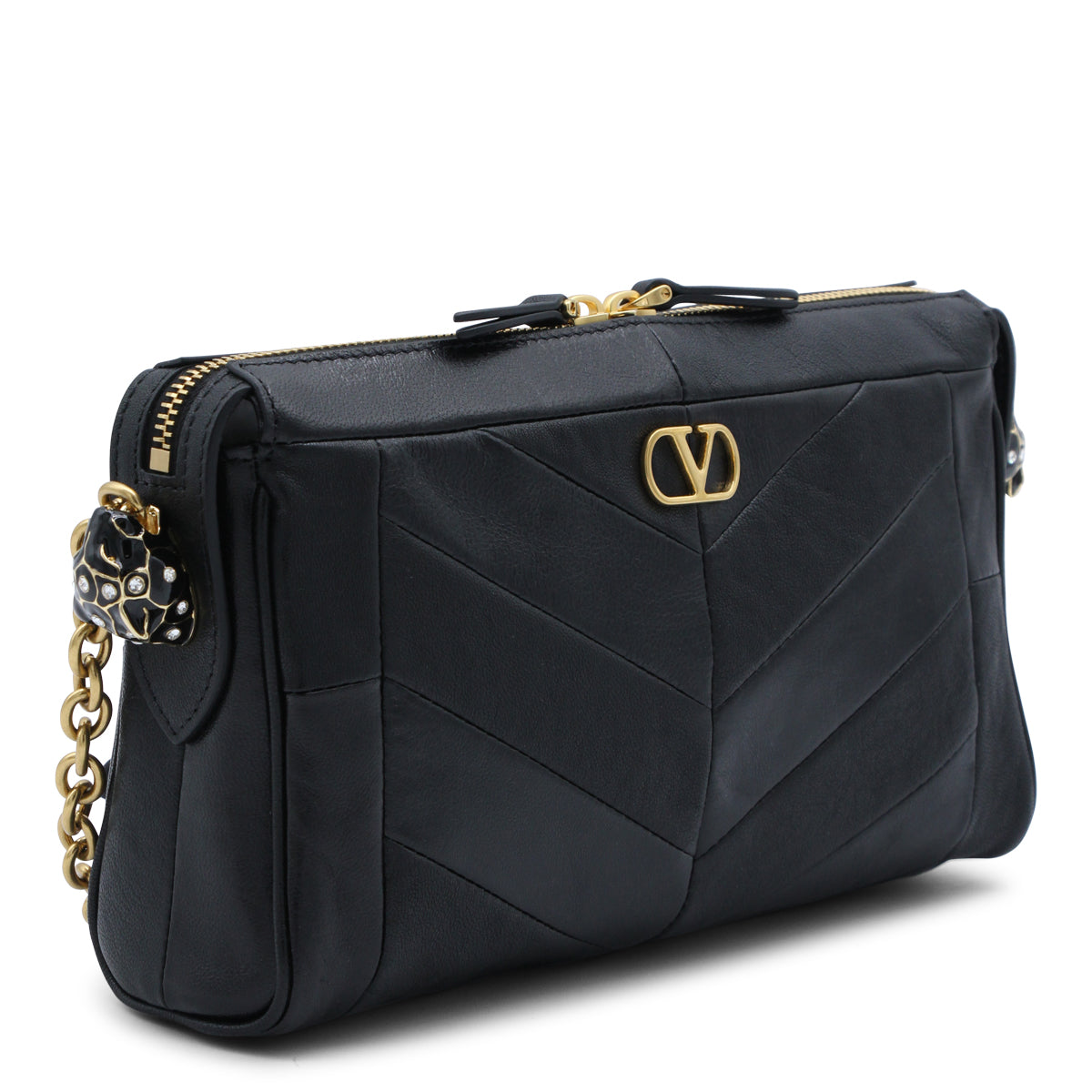 Chevron Quilted Black Leather Handbag