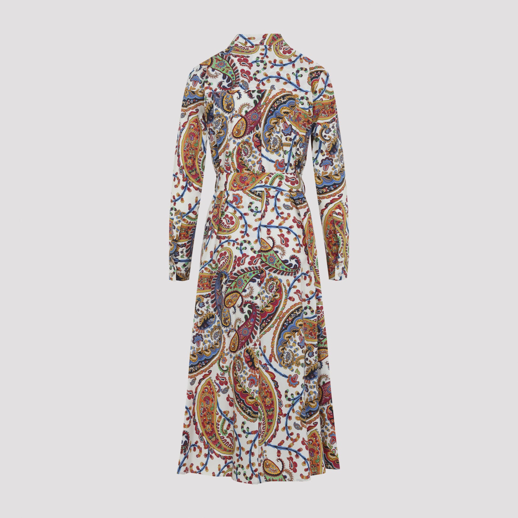 Multicolor Paisley Midi Dress With Belted Waist
