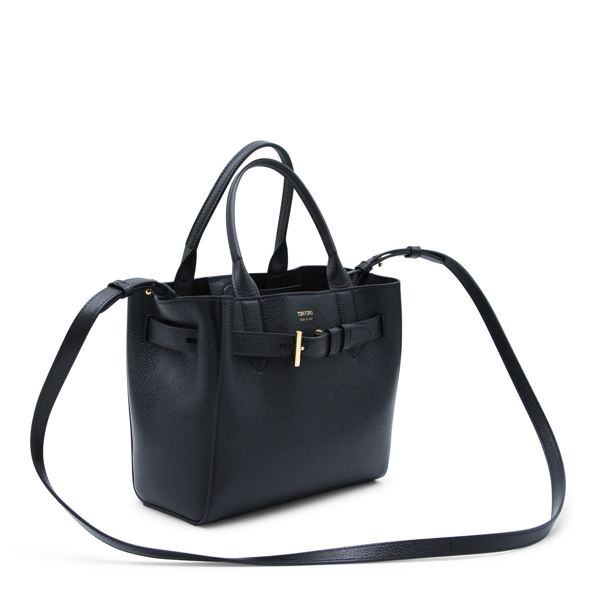 Textured Leather Tote with Gold-tone Hardware