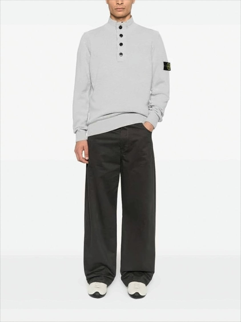 Knitted Turtleneck Sweater with Ribbed Texture and Buttoned Placket