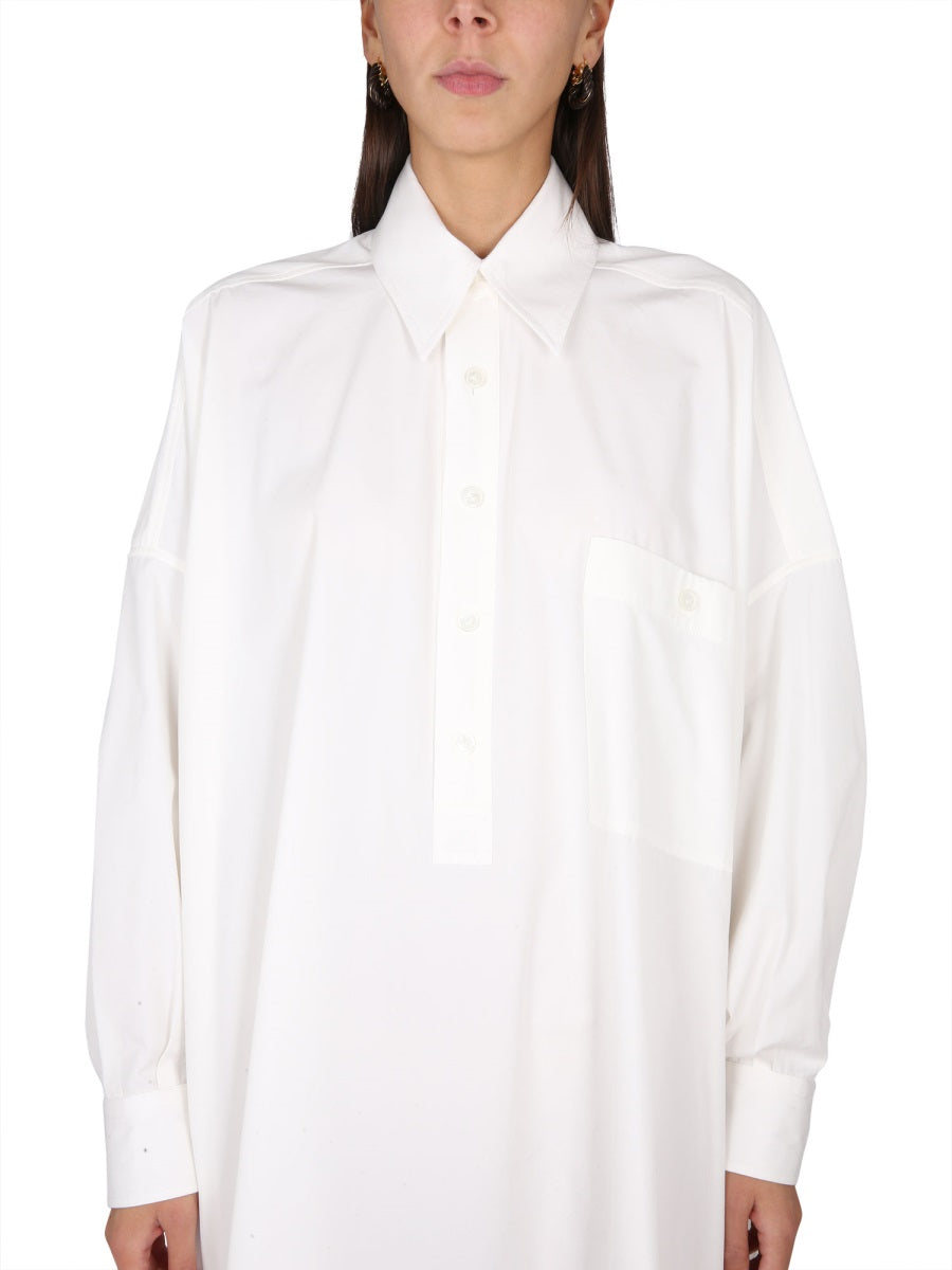 Structured Cotton Blend Dress with Pointed Collar