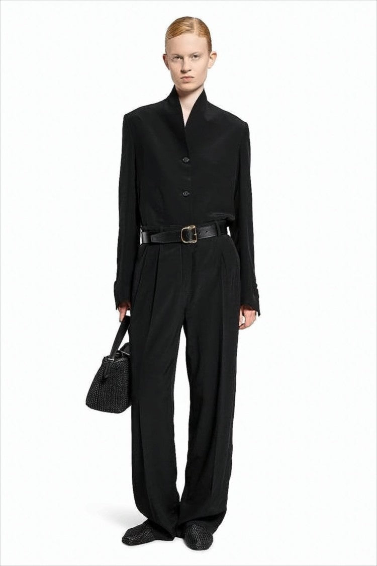 Straight-Fit Black Pants with Pleated Front