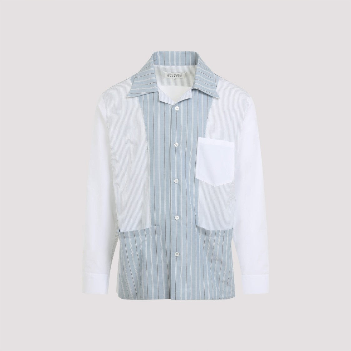 Vertical Stripe And Solid Panel Cotton Shirt