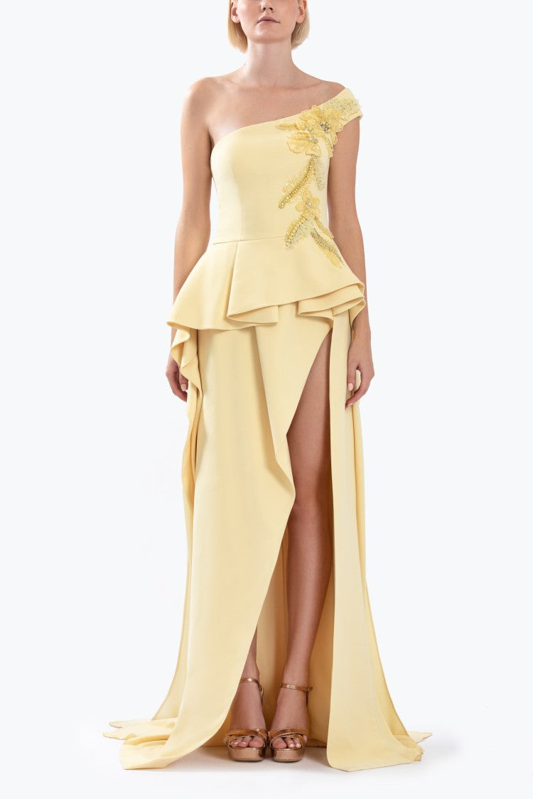 Long Crepe Embellished Dress