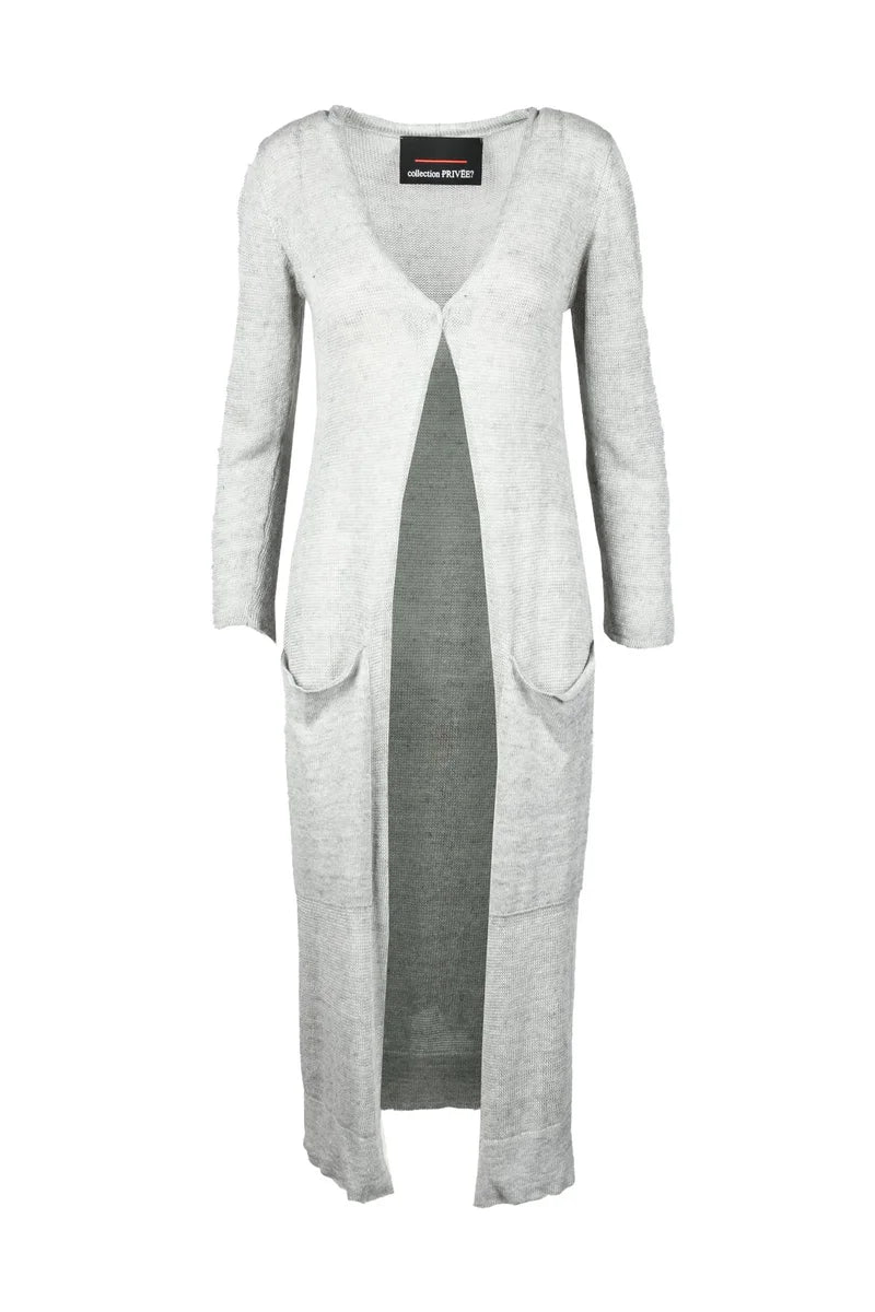 Light Grey Long Open-Front Cardigan