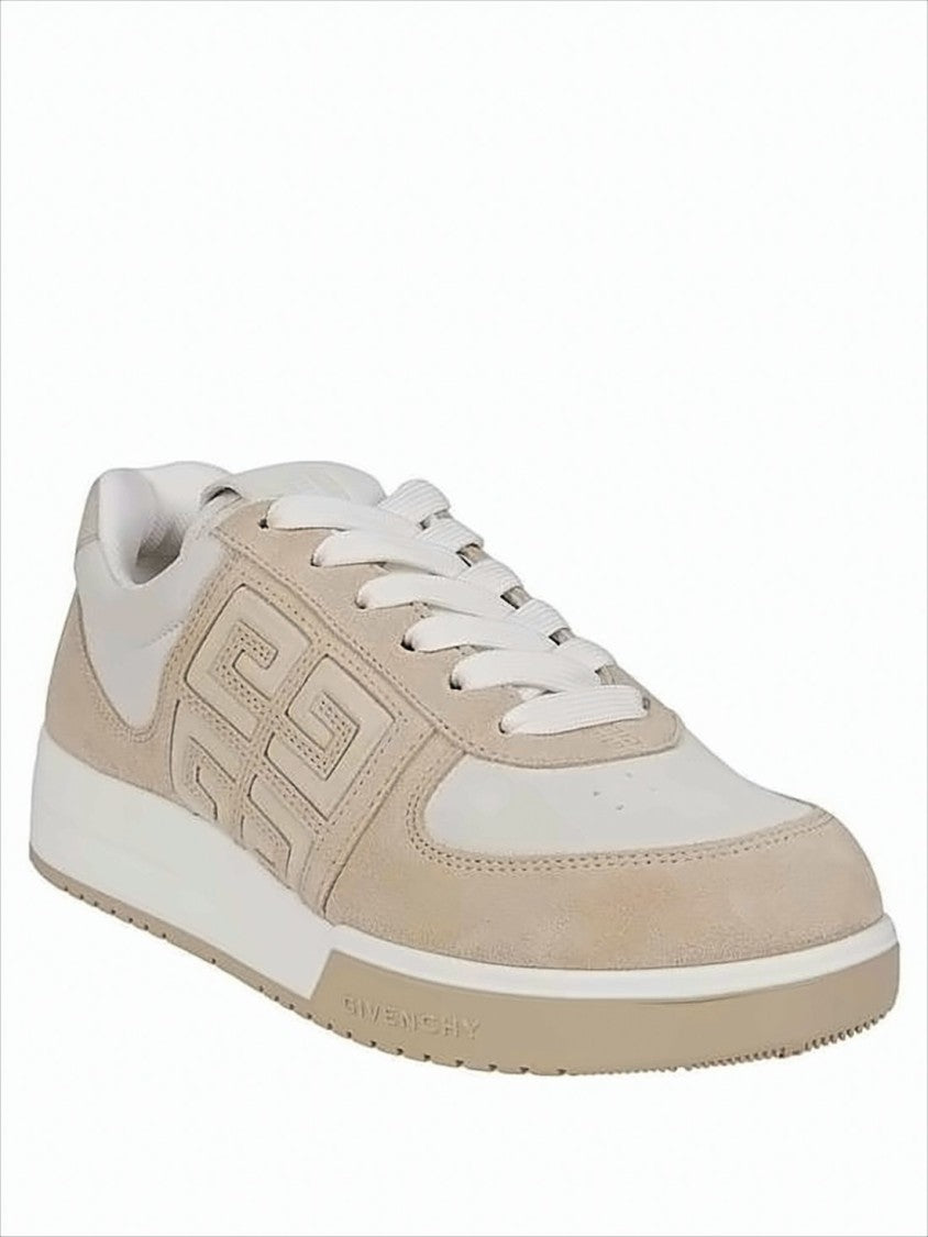 Low-Top Sneakers with Geometric Logo and Leather Panels