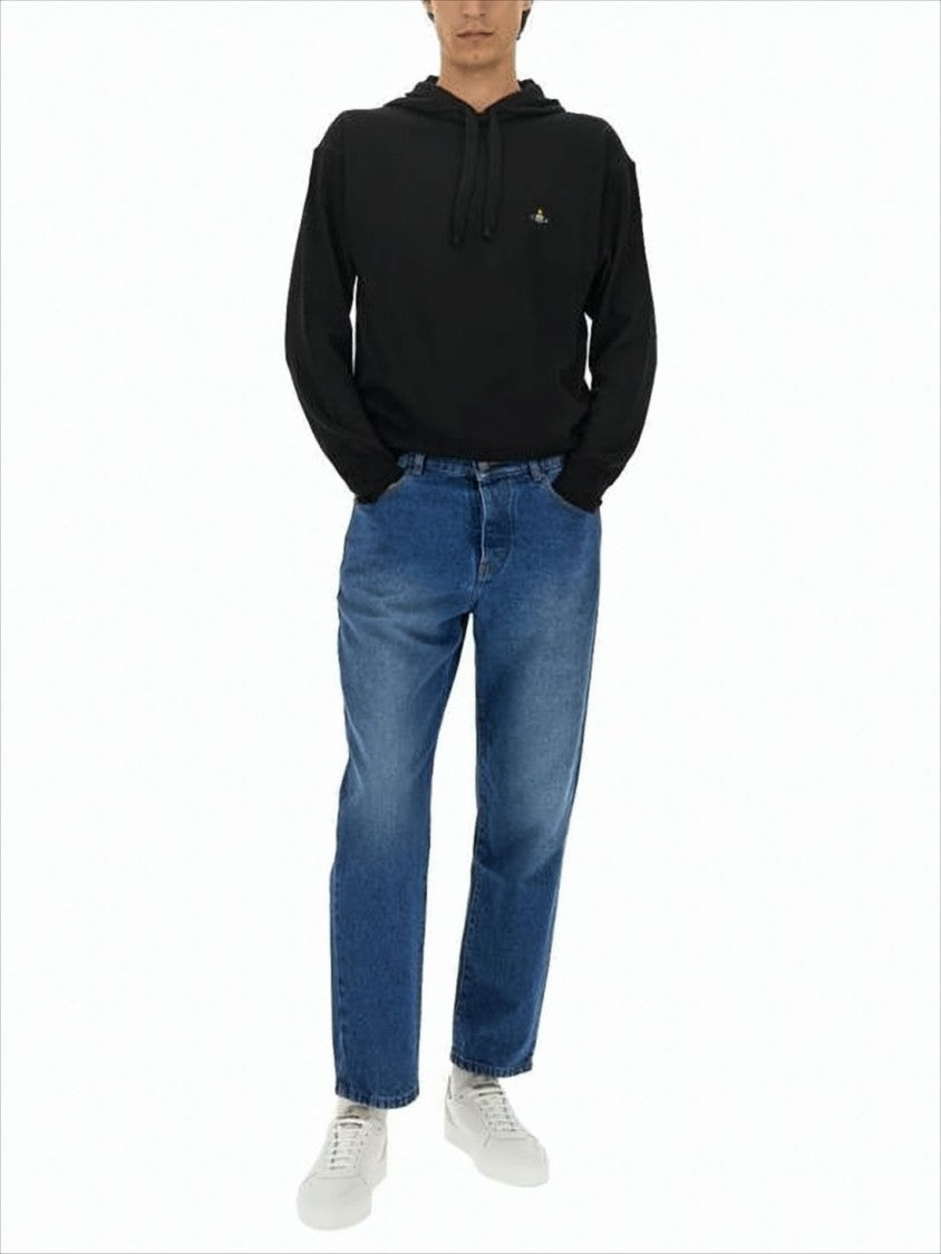 Relaxed-Fit Black Wool Hoodie with Drawstring Hood