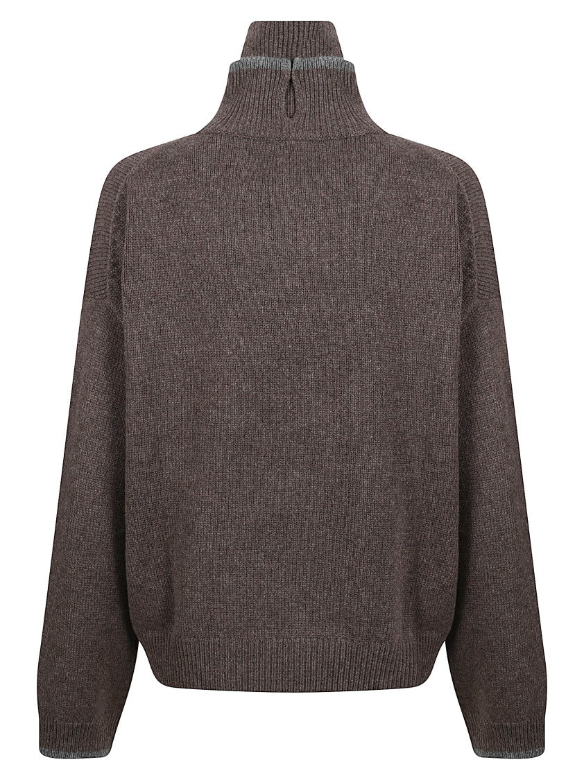 Double Turtleneck Cashmere Sweater With Monile Detail