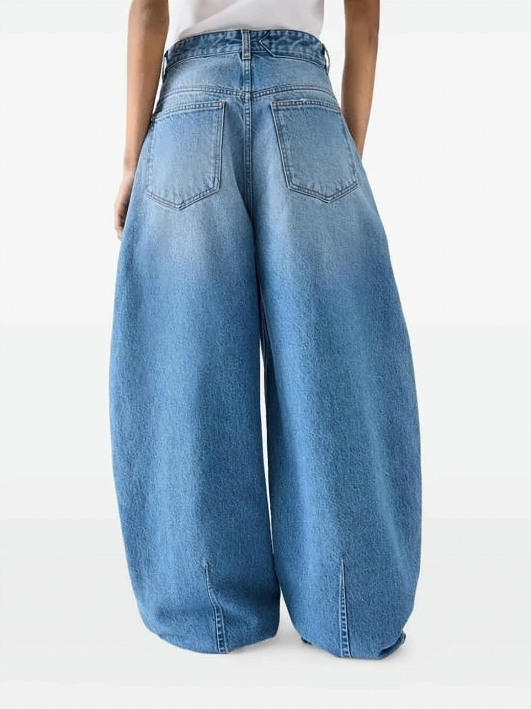 Wide-Leg Denim Trousers with Pleated Detailing