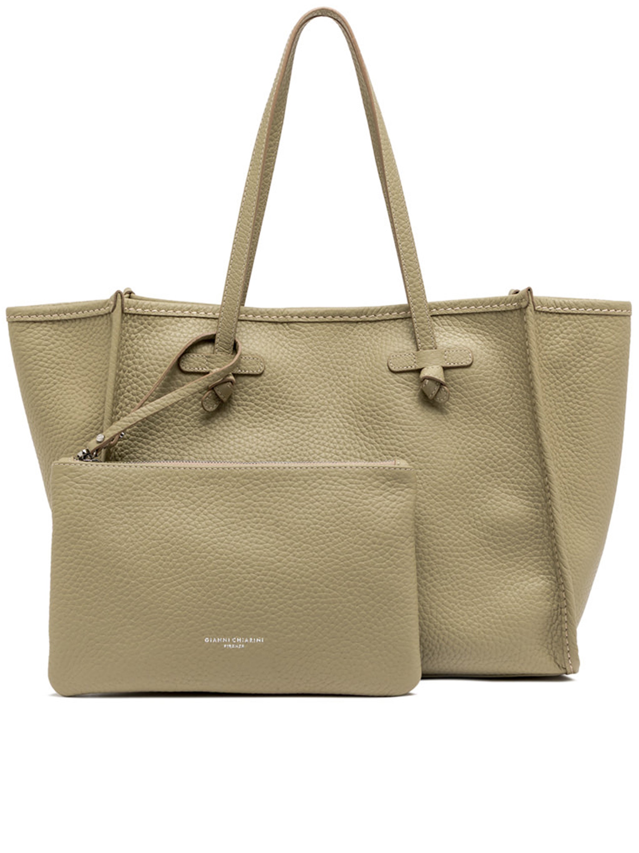 Marcella Rectangular Neutral Pebbled Leather Tote